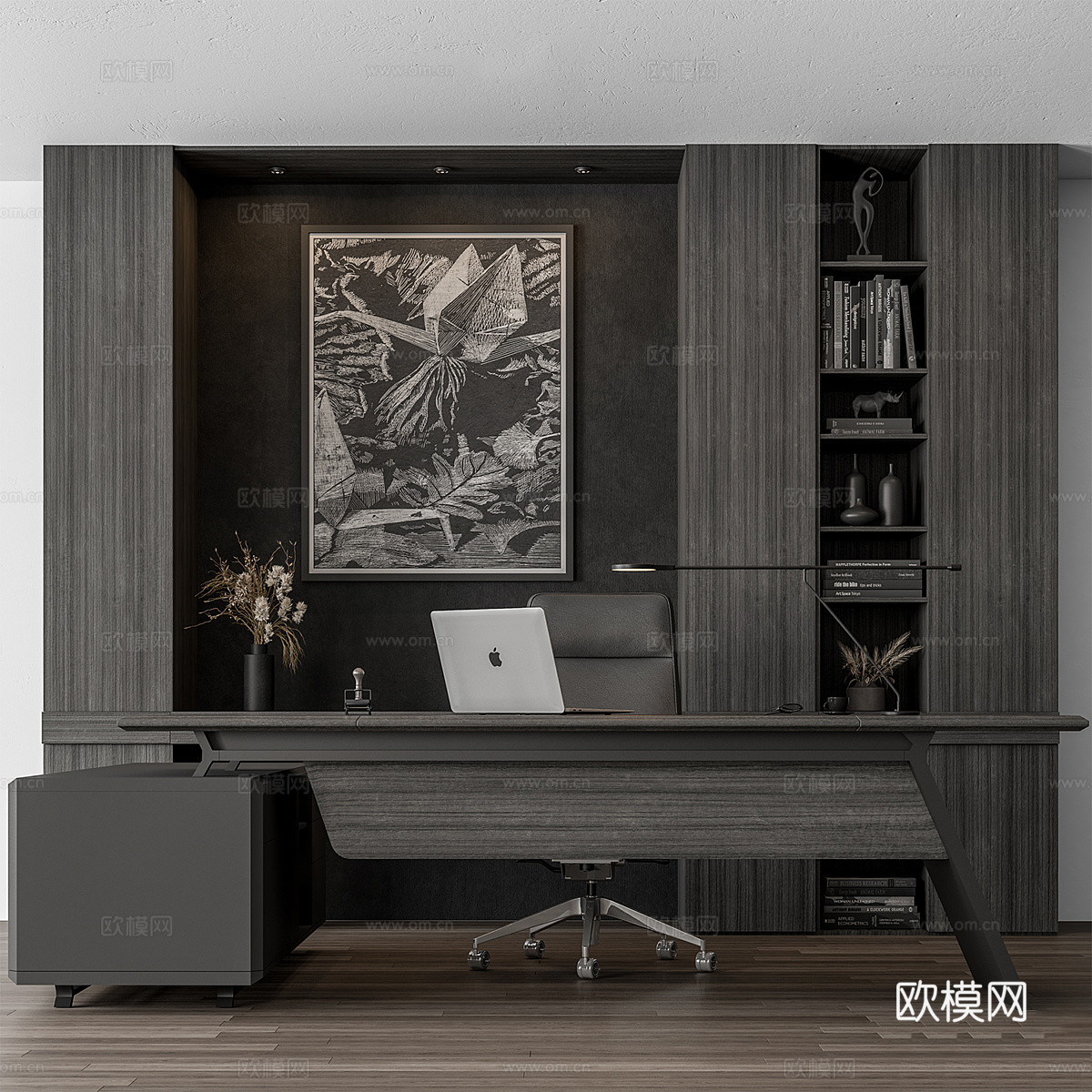 现代意式办公书柜 办公桌椅 书桌椅3d模型
