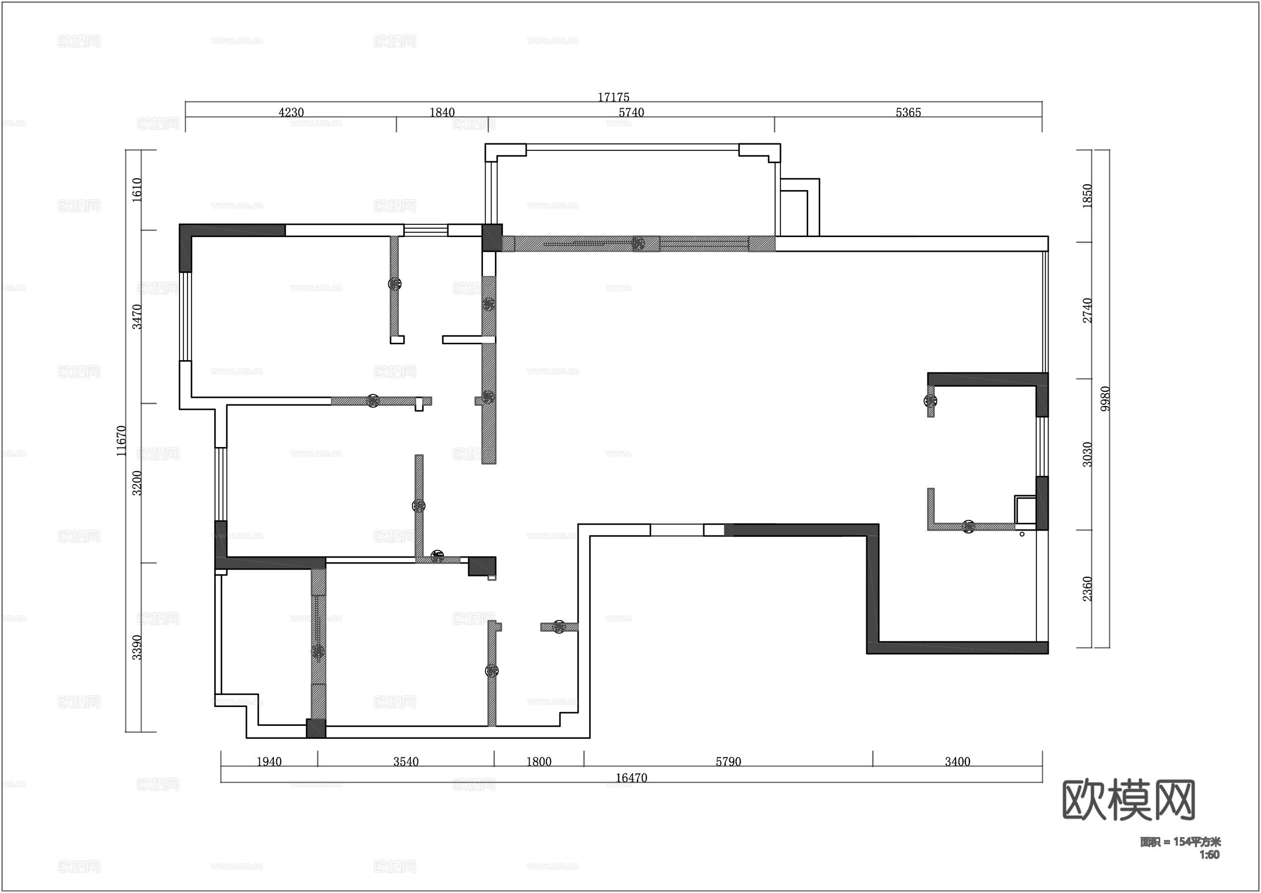 大平层平面cad施工图