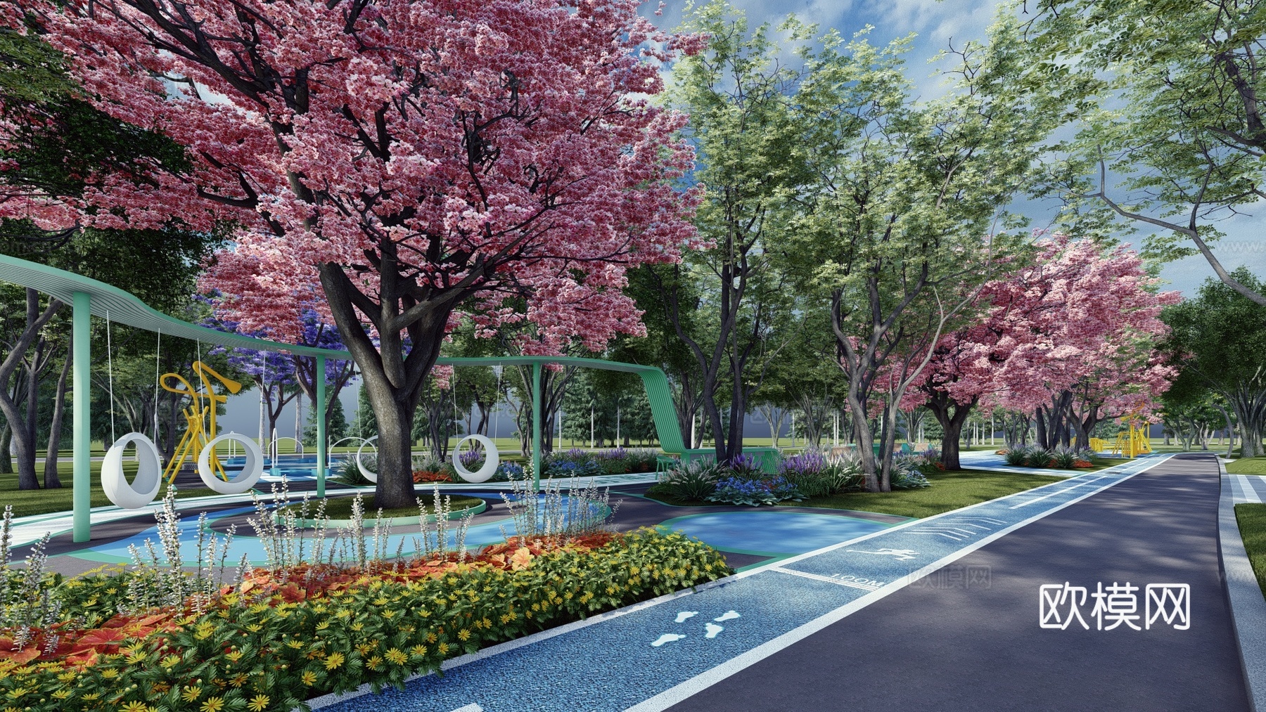 现代市政体育运动公园沿街市民健身广场景观街头口袋景观带公园su模型