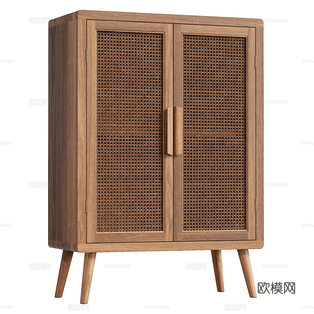新中式原木藤编餐边柜3d模型