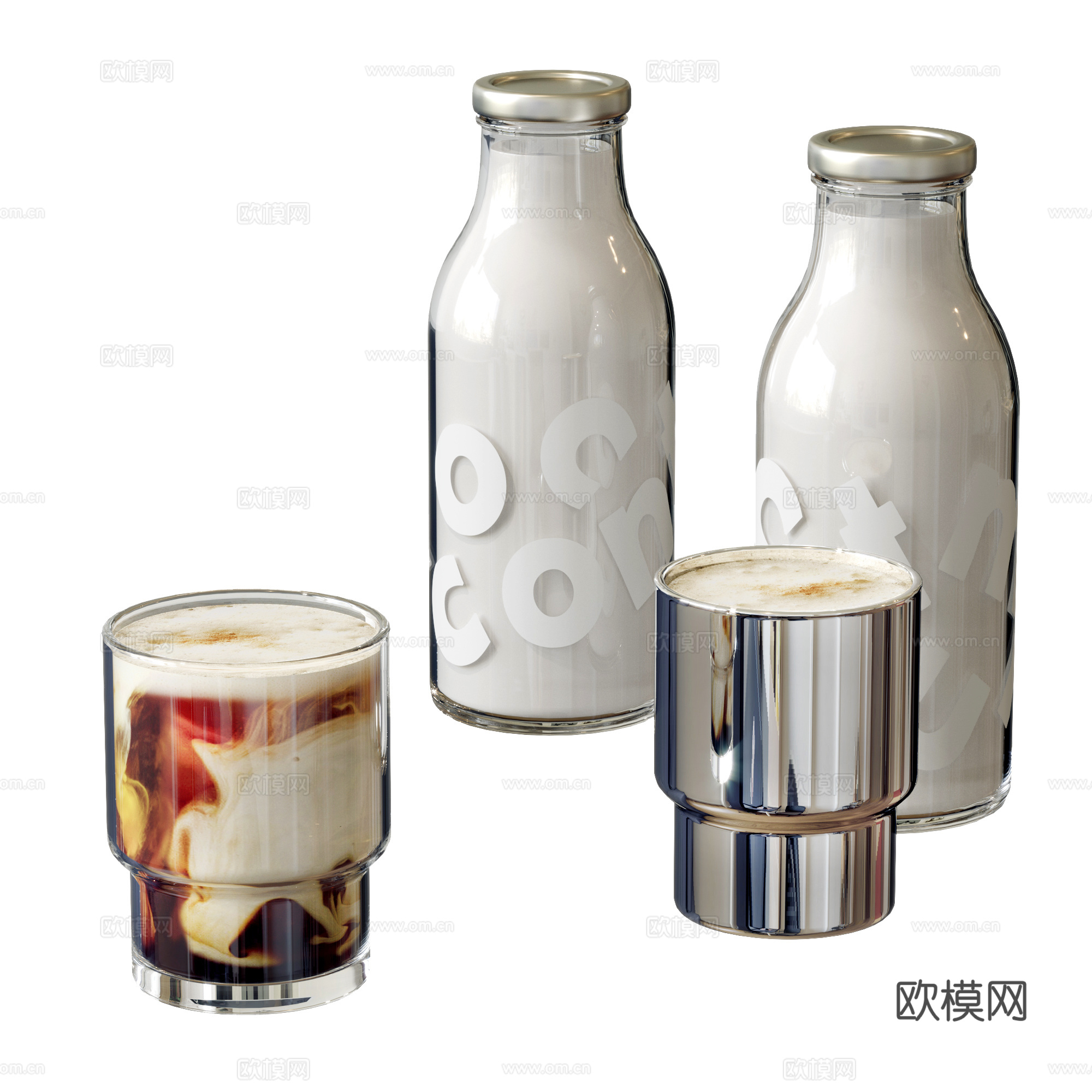 现代水杯摆件 杯子 牛奶饮料 餐桌摆件 咖啡杯su模型