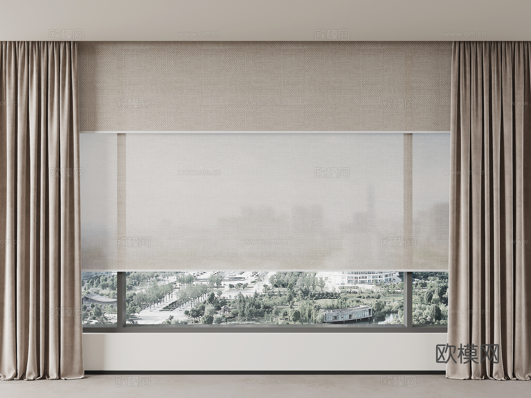 现代电动双层窗帘 布帘3d模型