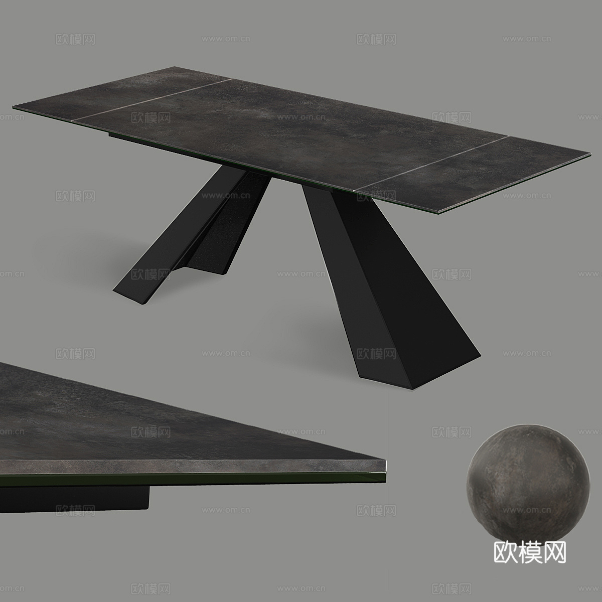 现代意式极简岩板餐桌3d模型