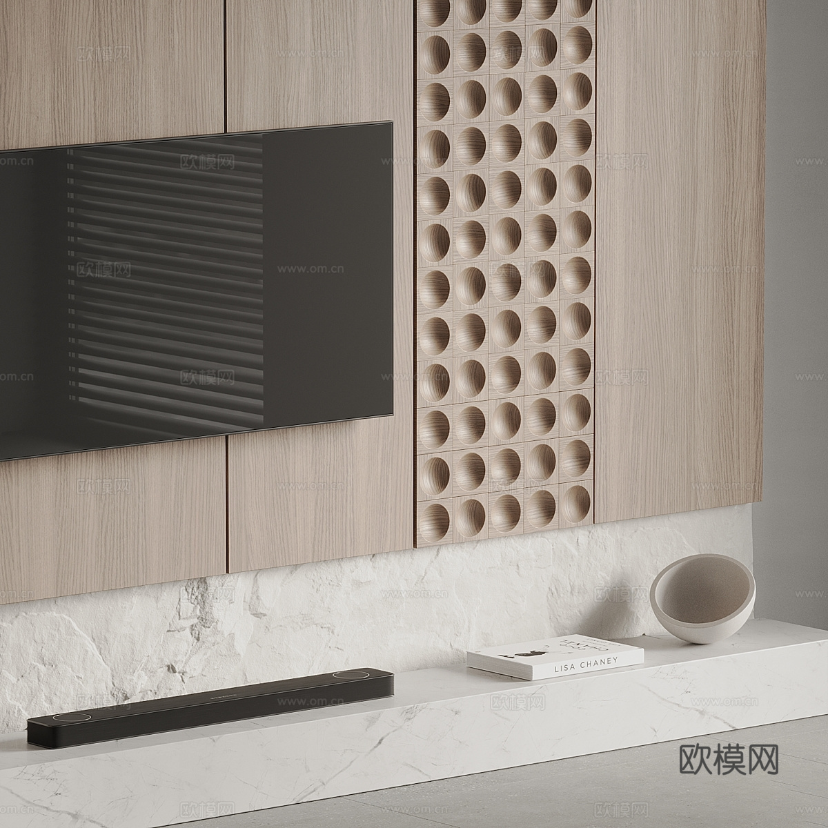 新中式侘寂电视背景墙3d模型