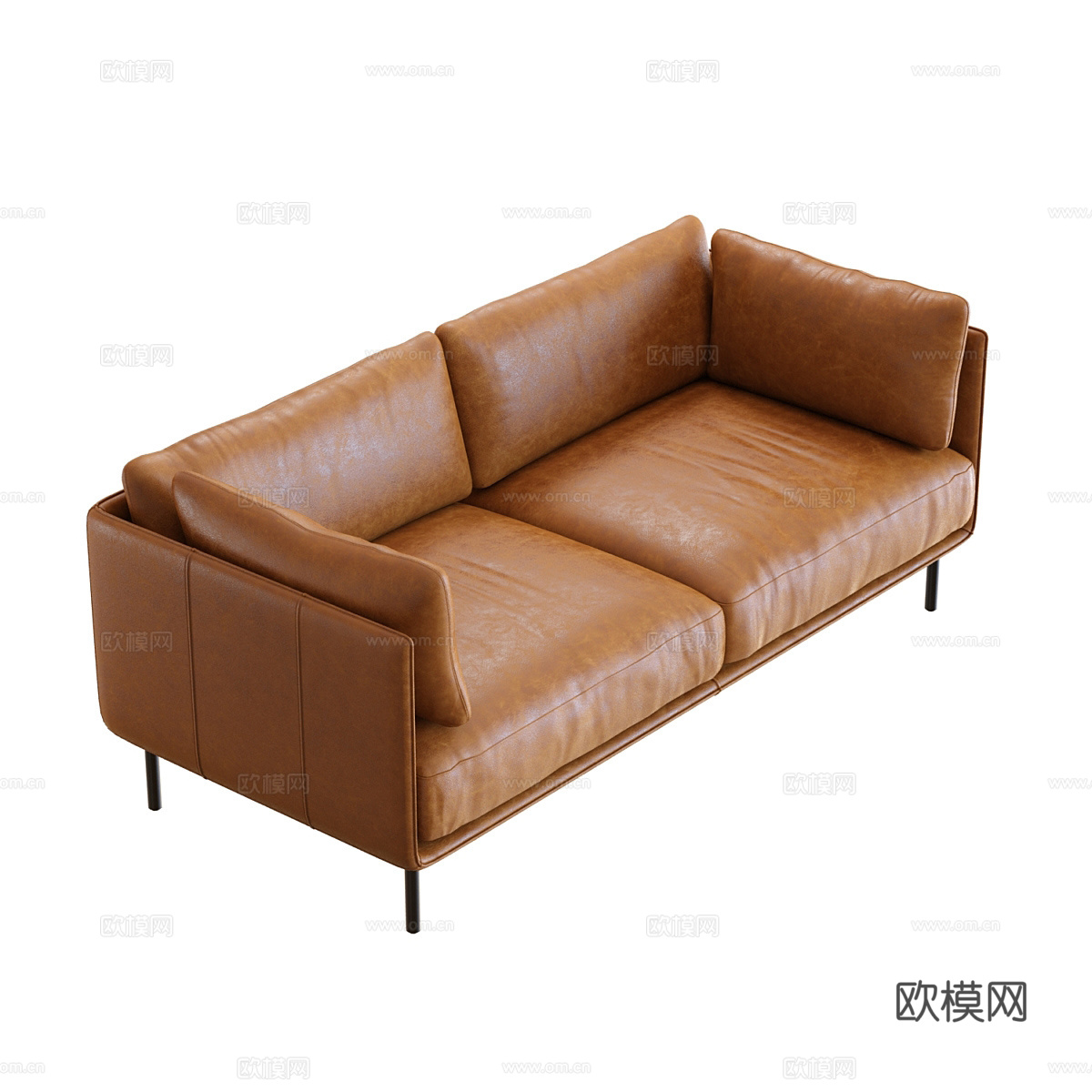 现代意式双人皮革沙发3d模型