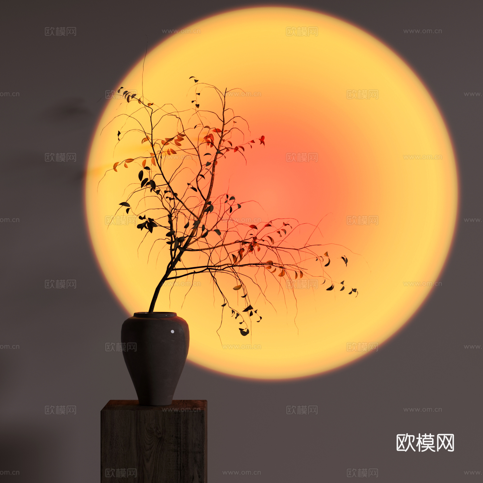 现代破晓灯 日落灯 氛围灯 落日灯 绿植3d模型