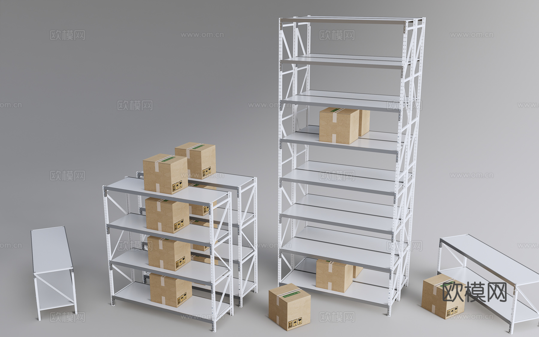 货架 快递货架 升降货架 置物架 纸皮箱3d模型