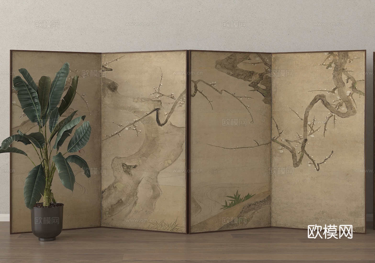 中式屏风 隔断 折叠屏风3d模型