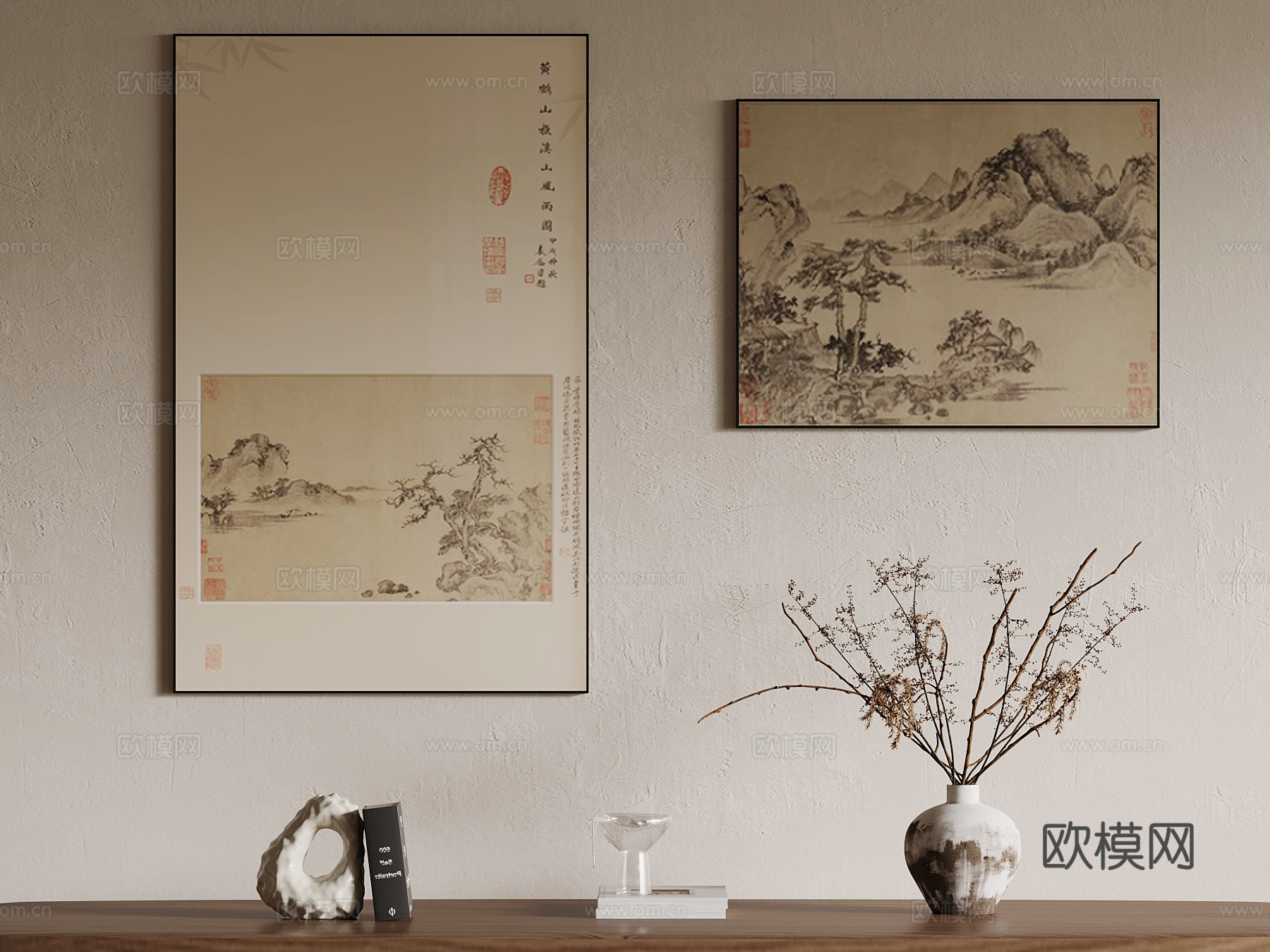挂画 宋式风装饰画 花瓶装饰摆件su模型