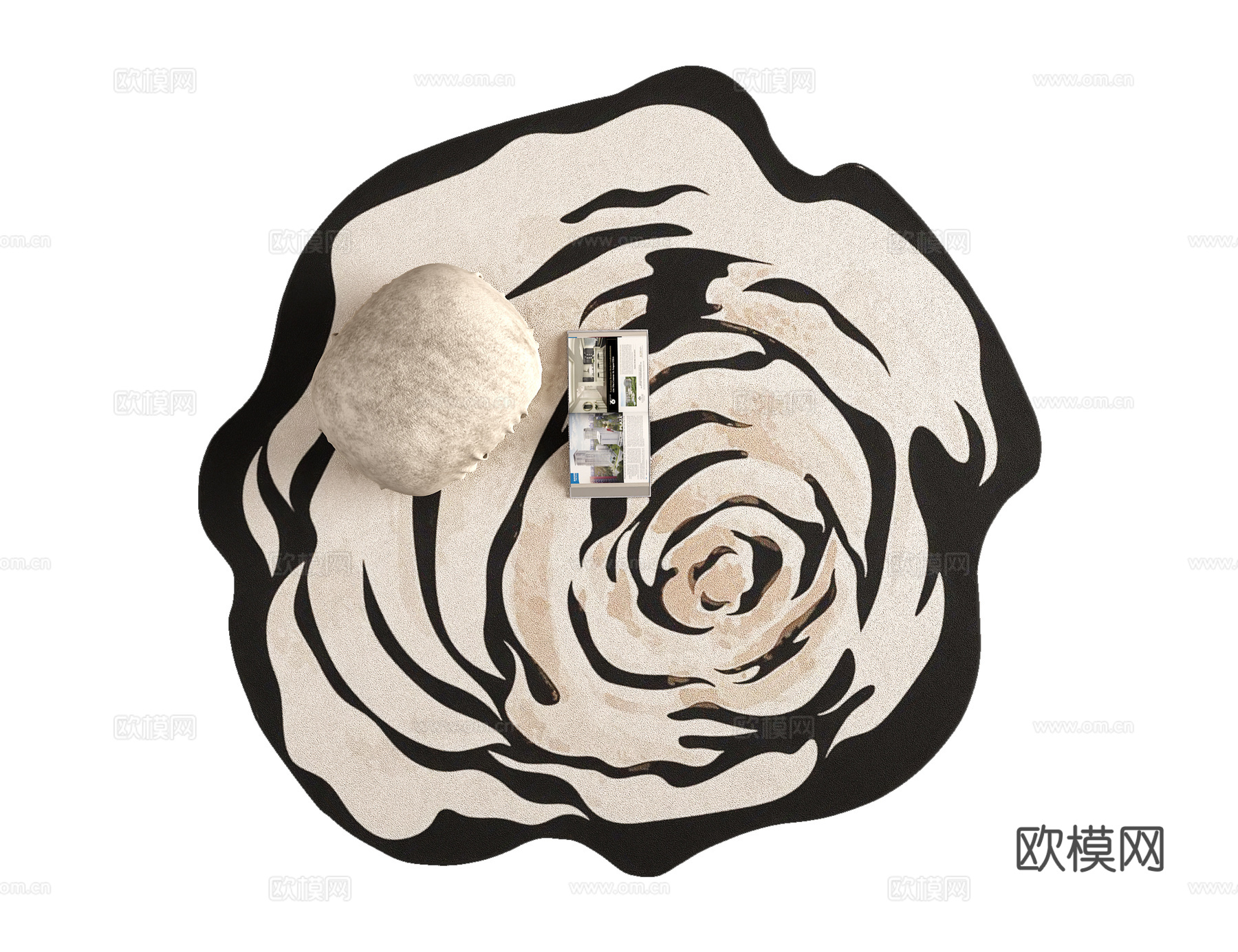 现代黑白花朵造型地毯3d模型