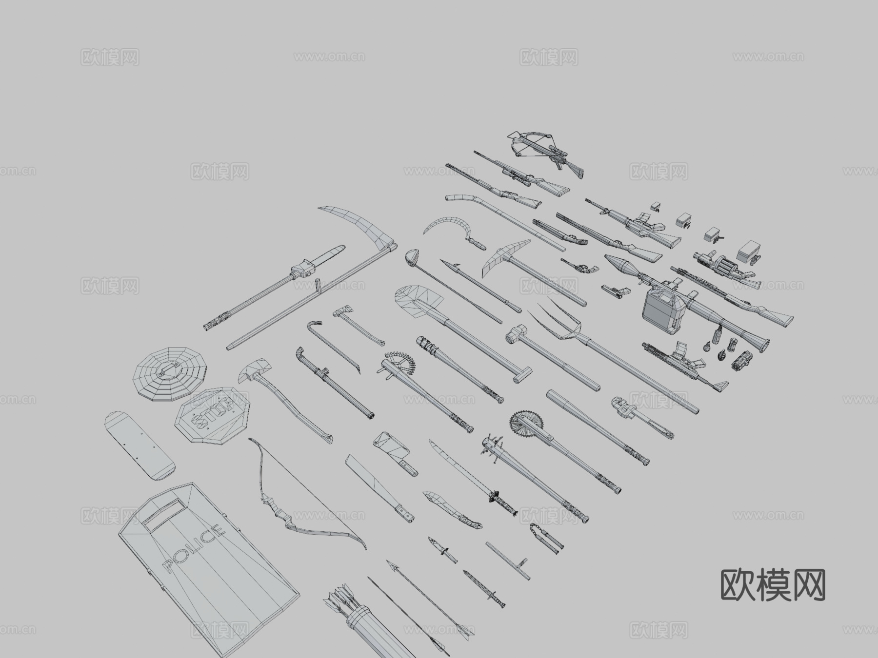 低多边形武器包002-僵尸情况下3d模型