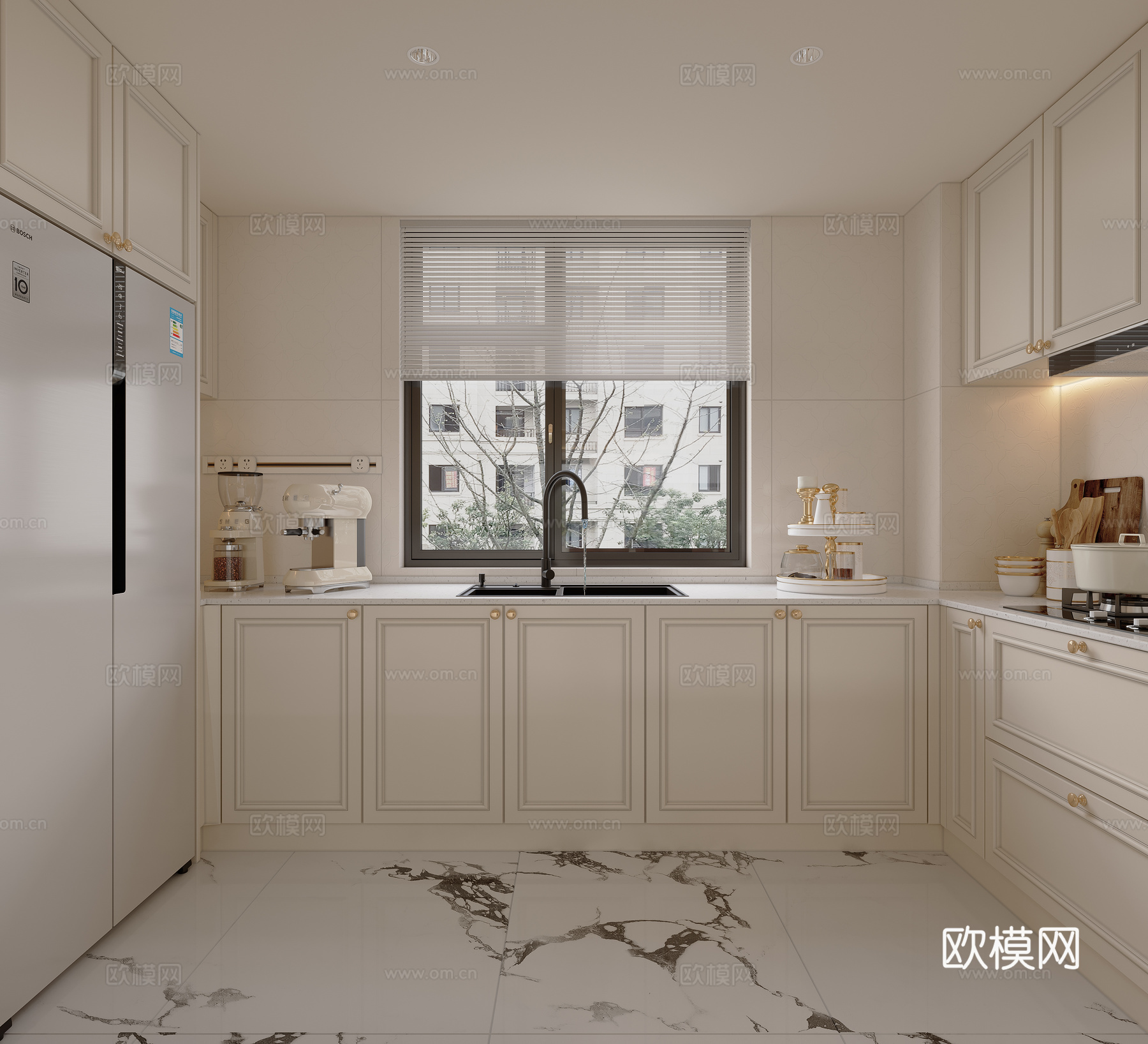 法式奶油风厨房3d模型