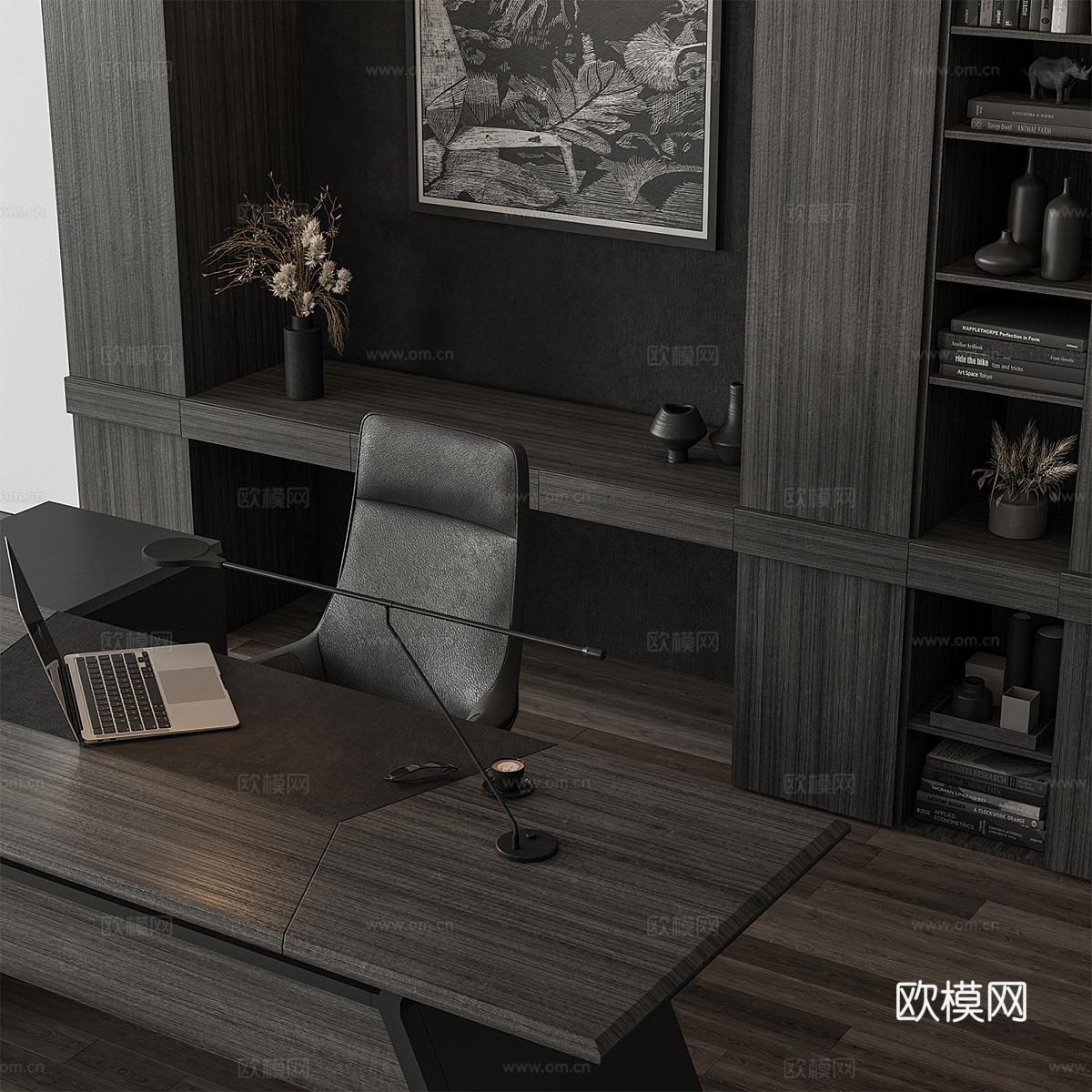 现代意式办公书柜 办公桌椅 书桌椅3d模型