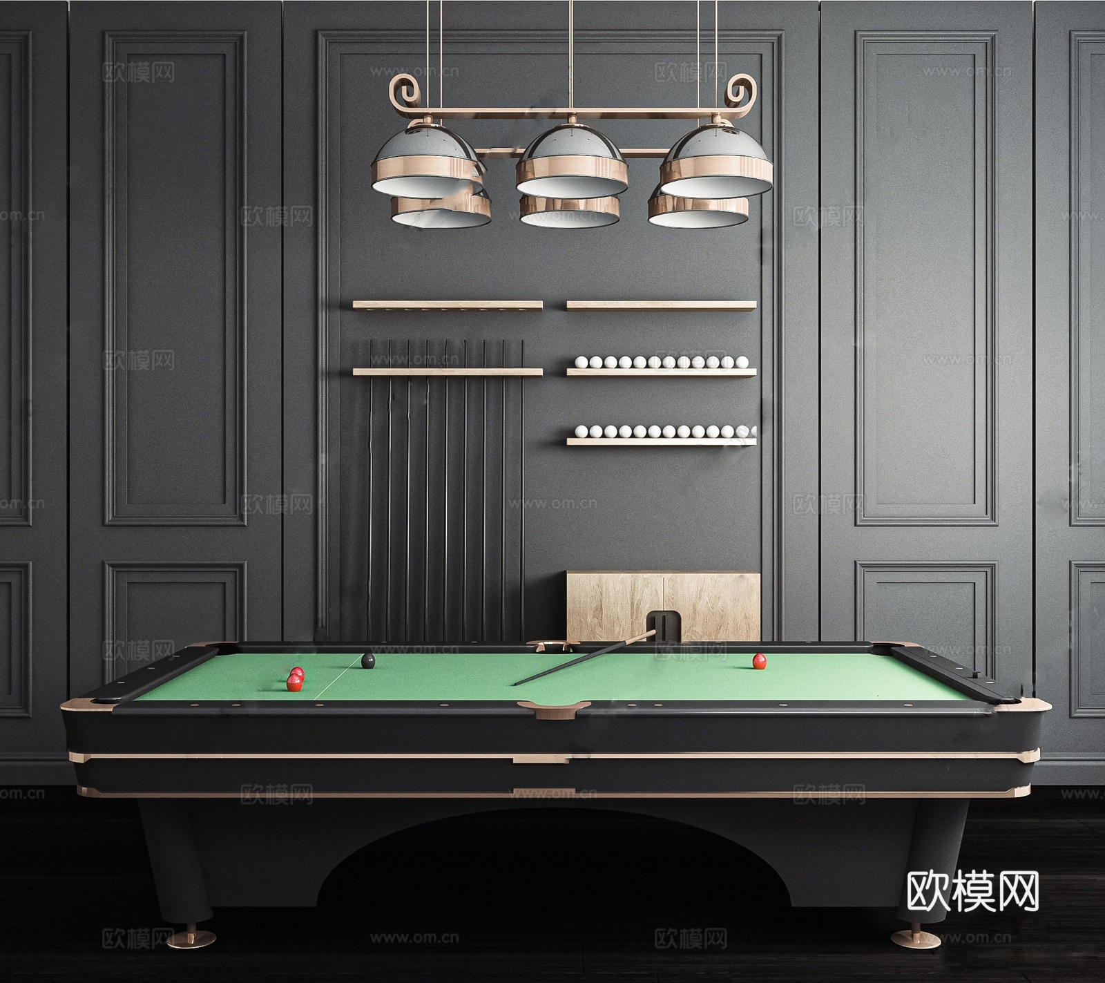 现代台球桌 球杆 台球su模型