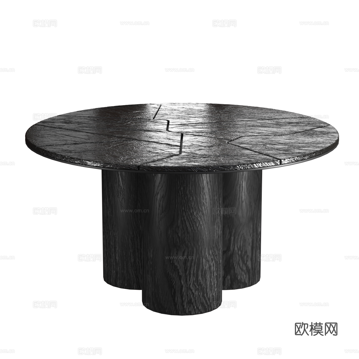 现代意式侘寂黑色火烧木圆餐桌3d模型
