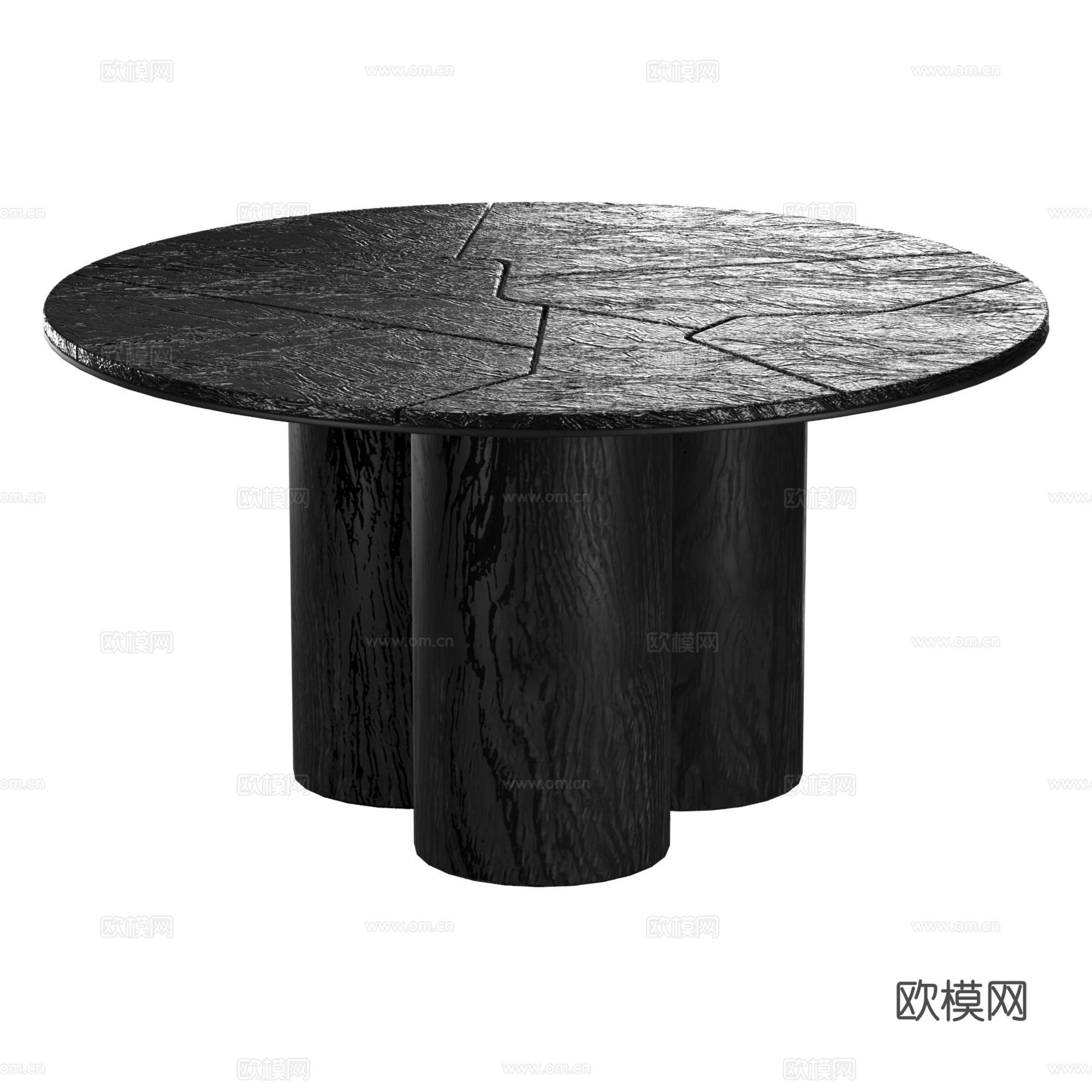现代意式侘寂黑色火烧木圆餐桌3d模型