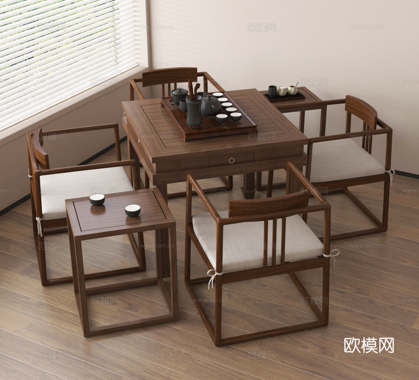 中式茶桌椅 茶台3d模型