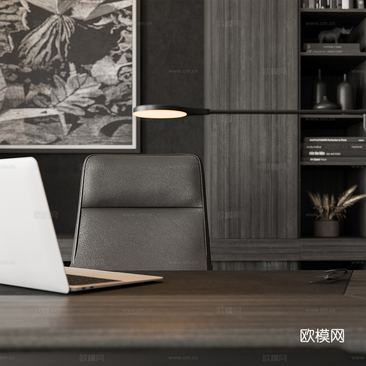 现代意式办公书柜 办公桌椅 书桌椅3d模型