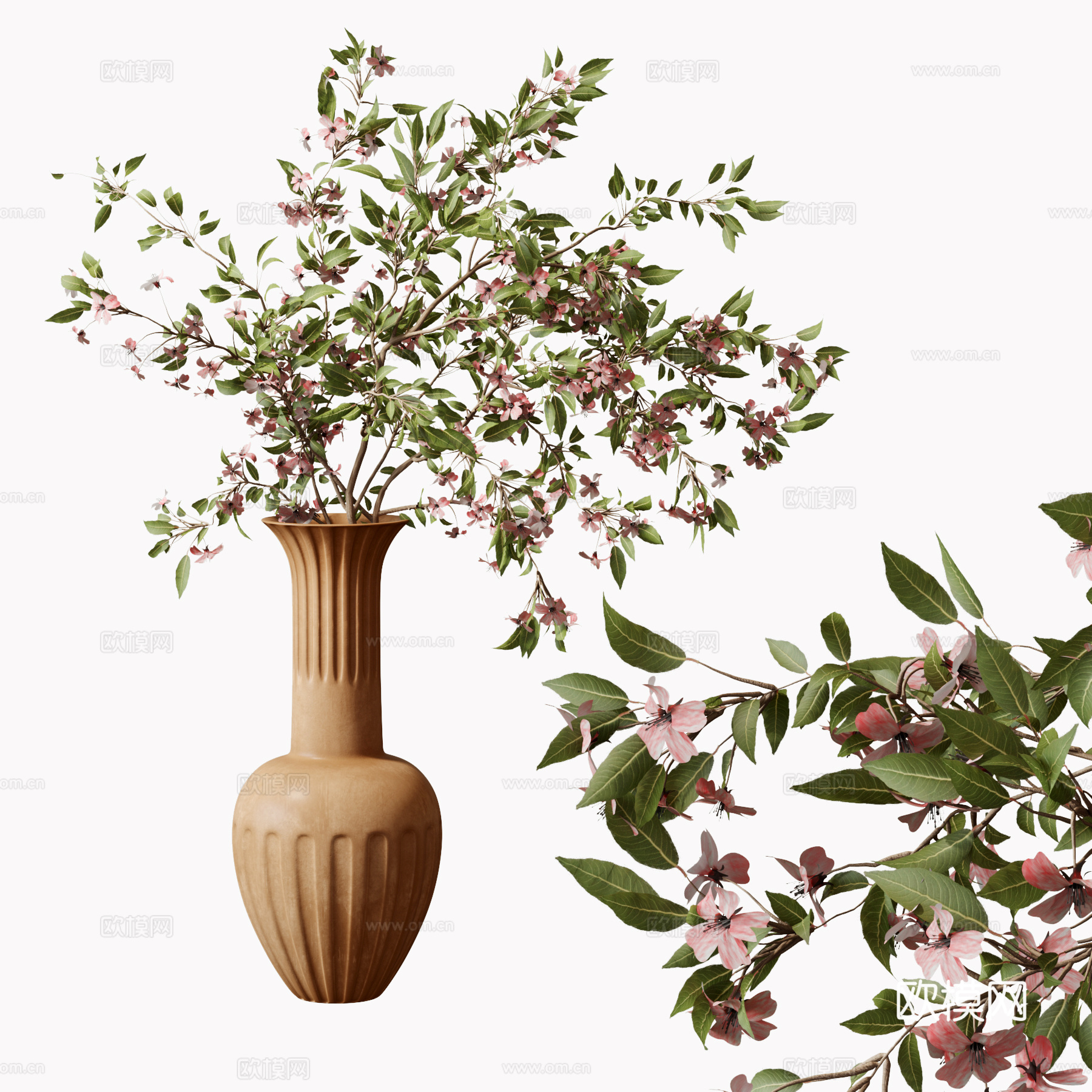 现代花艺摆件 陶罐花瓶 鲜花插花 艺术花艺摆件su模型