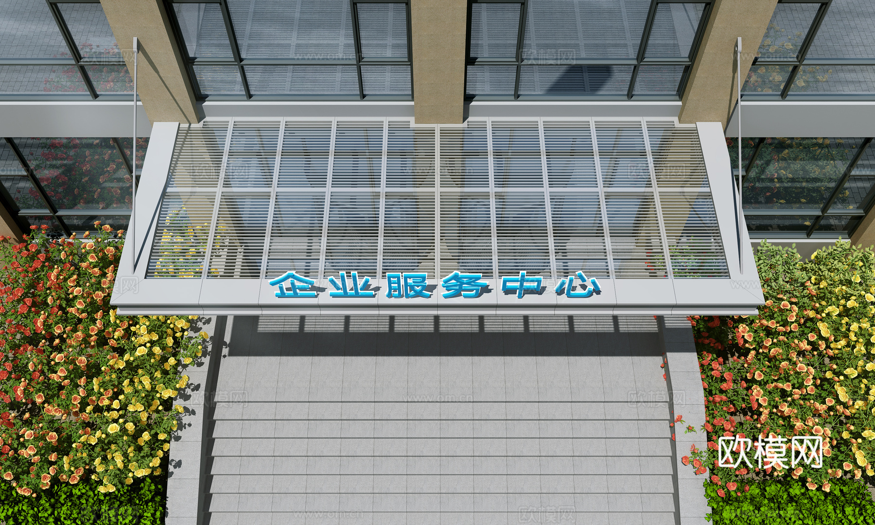 现代办公楼雨棚3d模型
