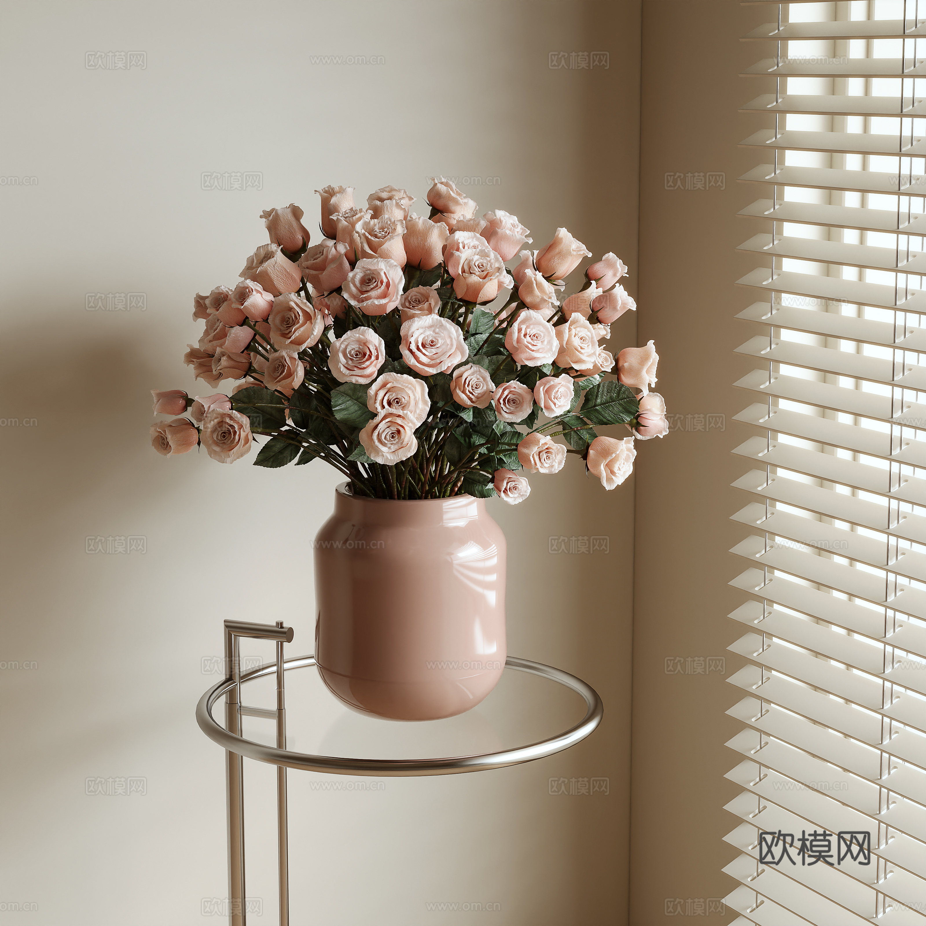 奶油风花卉 插花 玫瑰花3d模型
