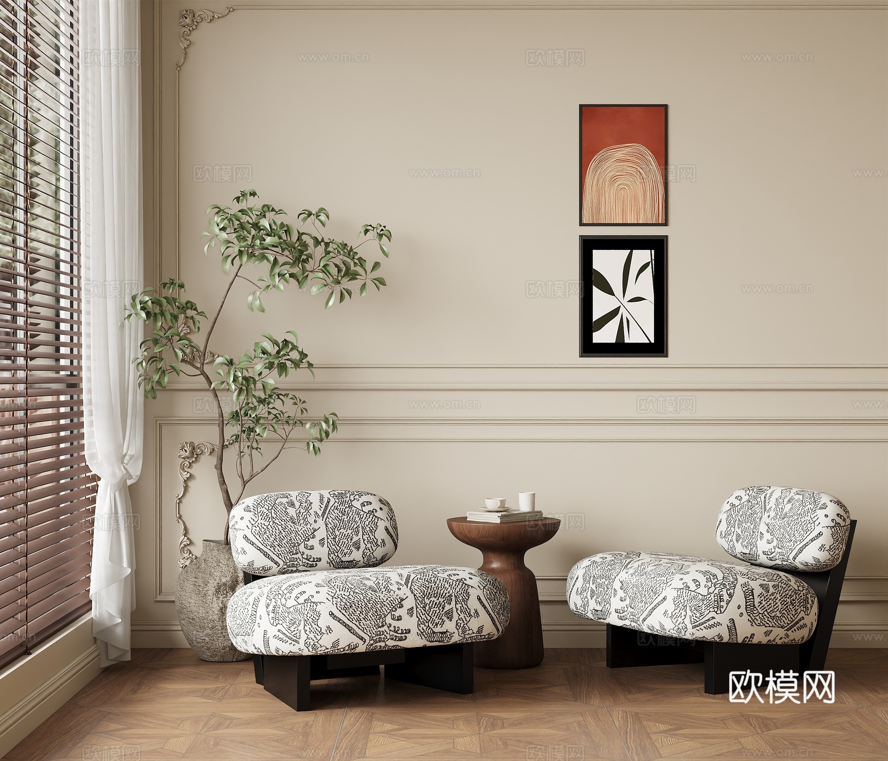 中古侘寂休闲椅 布椅 木椅 沙发椅3d模型