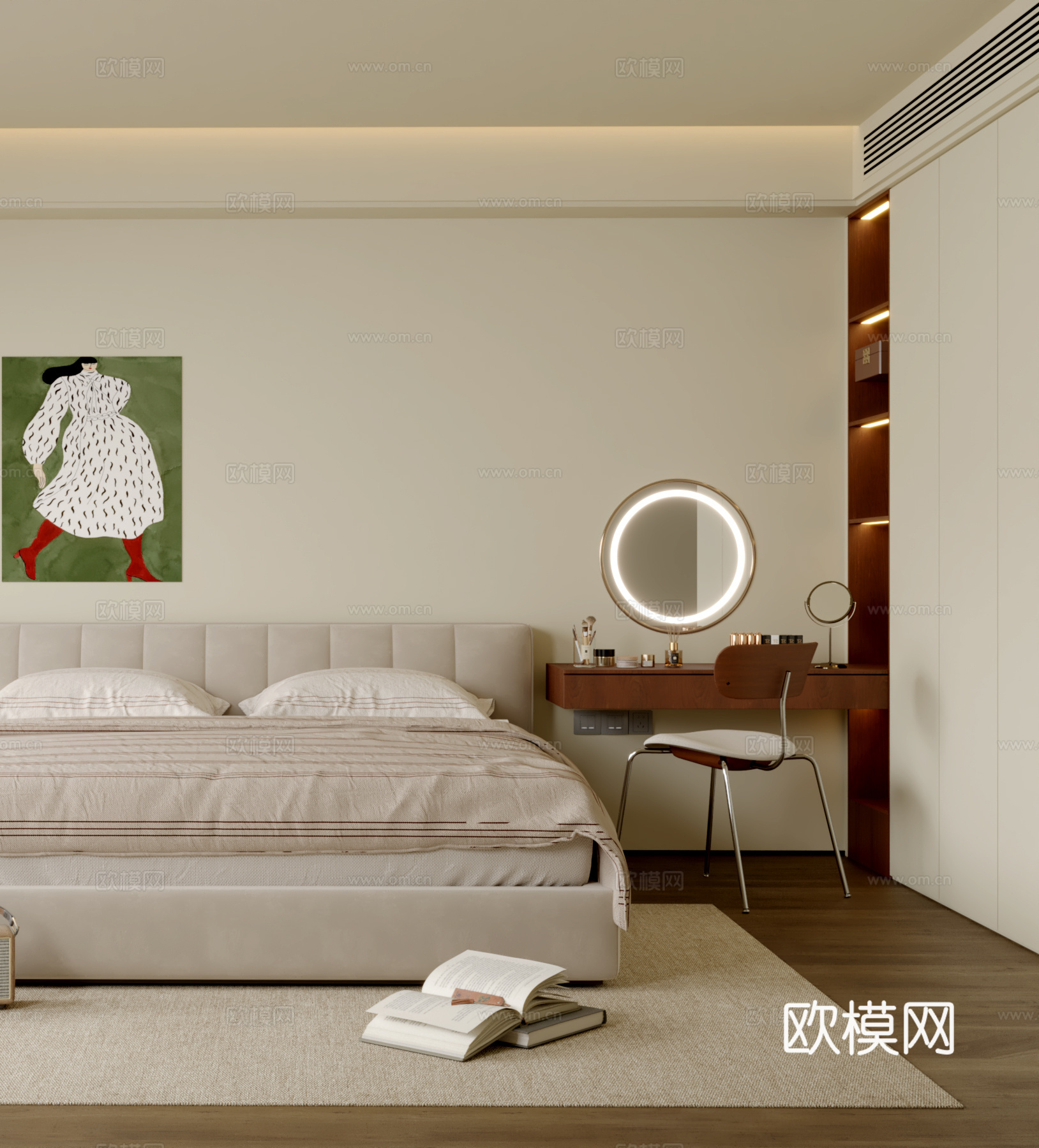 奶油风简约卧室3d模型