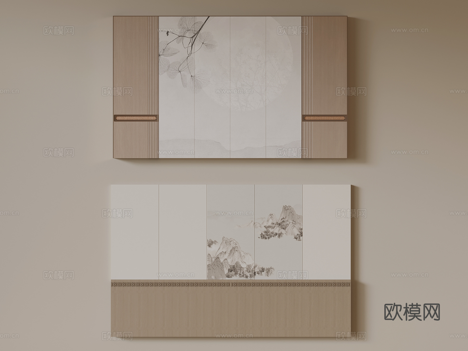 新中式背景墙 电视背景墙su模型