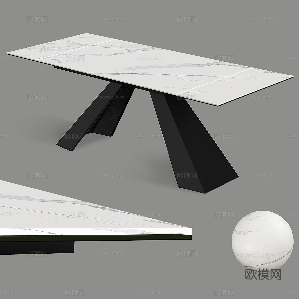 现代意式极简岩板餐桌3d模型