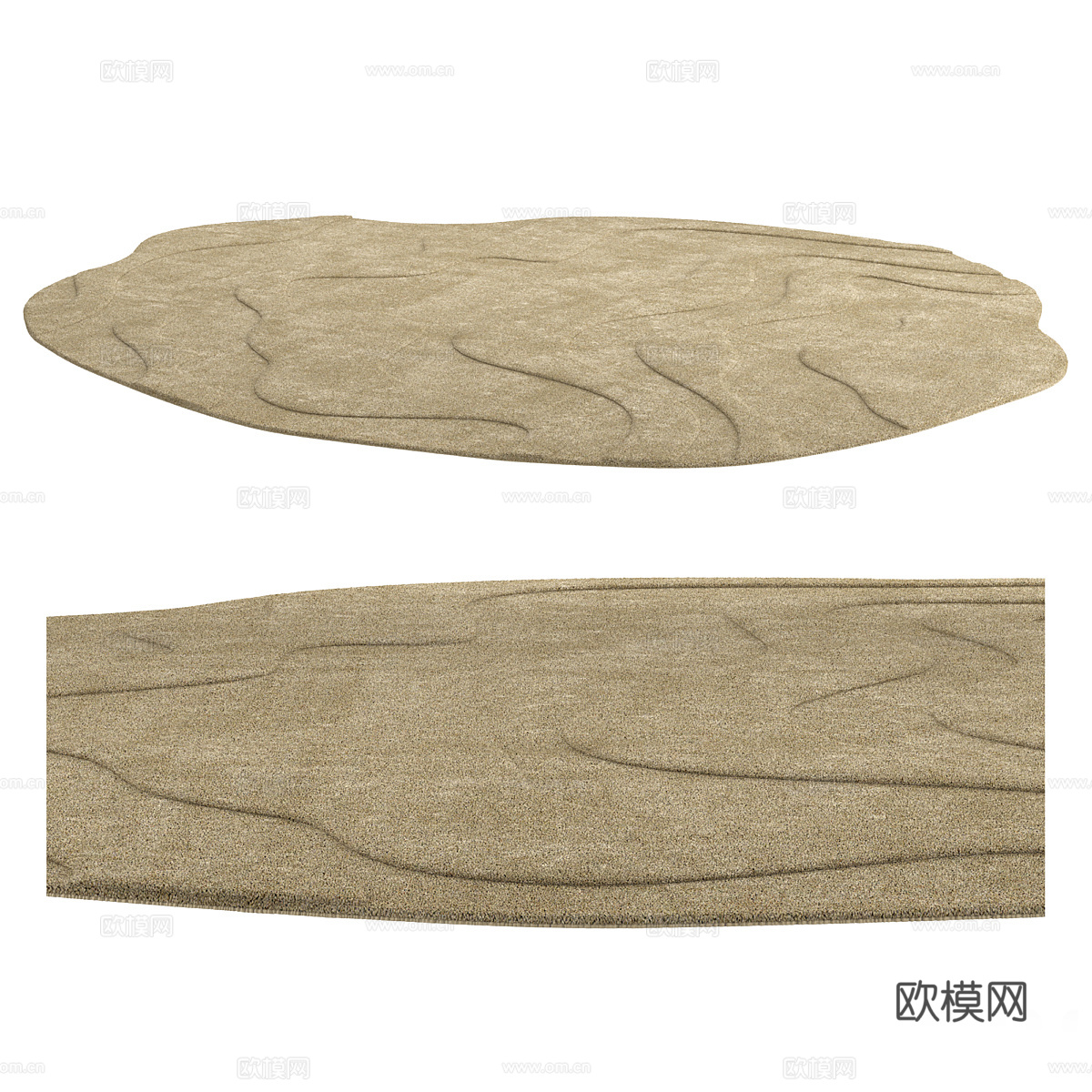 现代奶油风异形布艺地毯3d模型