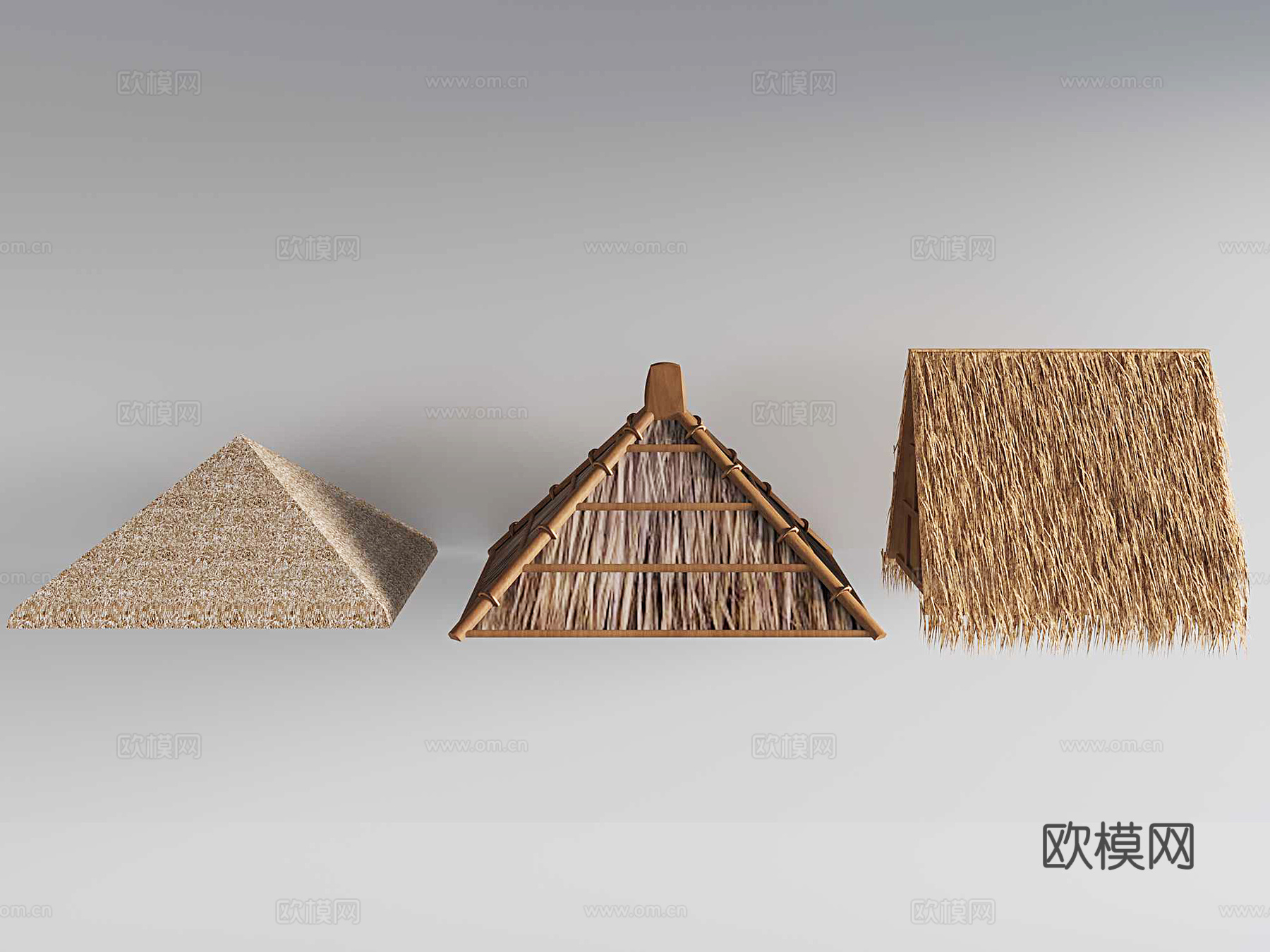 茅草屋屋顶组合 斜坡顶 茅草草棚 稻草草垛su模型