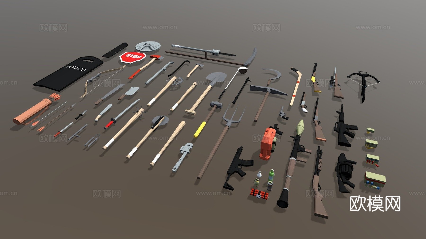 低多边形武器包002-僵尸情况下3d模型