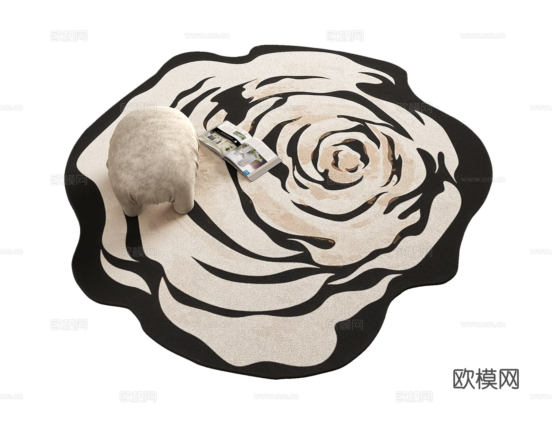 现代黑白花朵造型地毯3d模型
