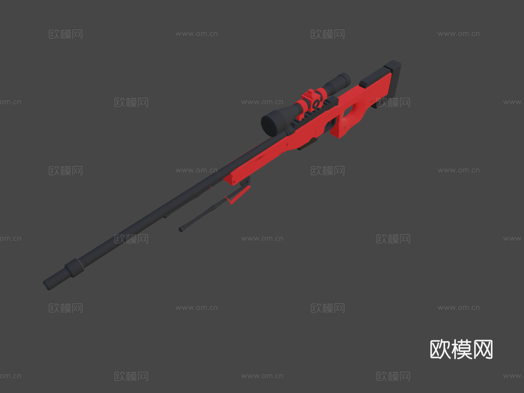 AWP-黑色和红色狙击枪3d模型