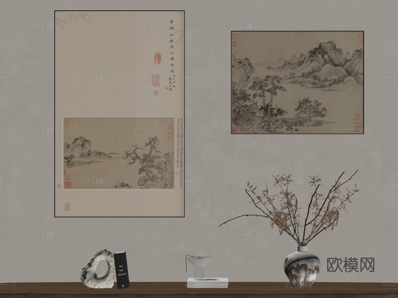 挂画 宋式风装饰画 花瓶装饰摆件su模型