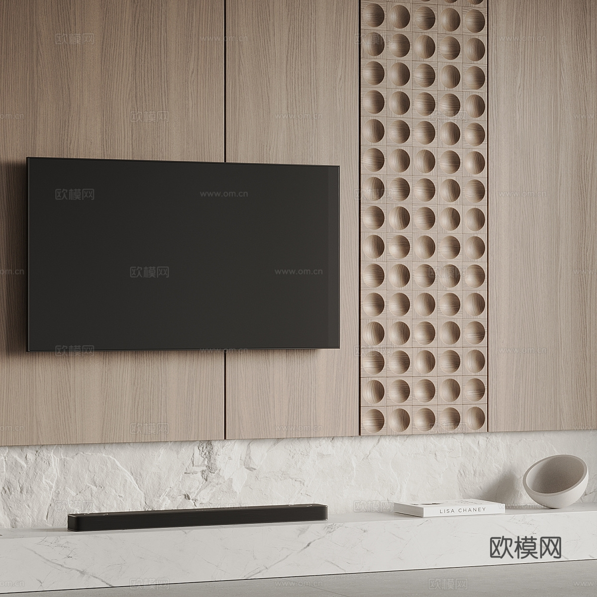 新中式侘寂电视背景墙3d模型
