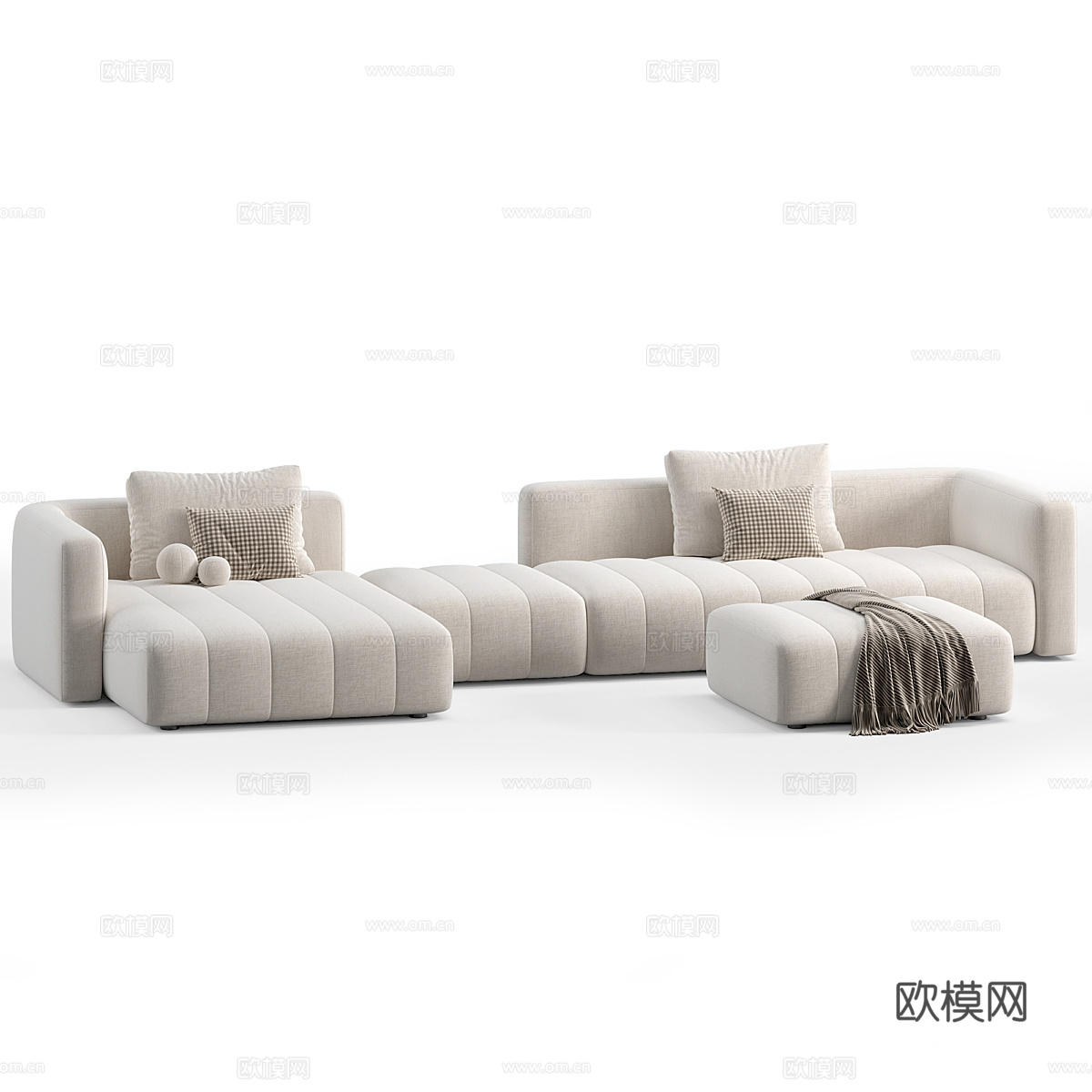 现代意式奶油风布艺组合沙发3d模型