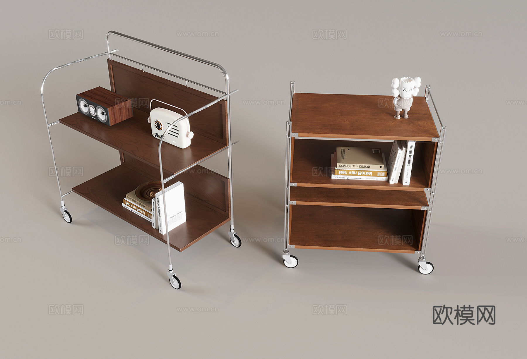 中古实木推车茶几 可移动收纳置物架 沙发边几带轮角几3d模型