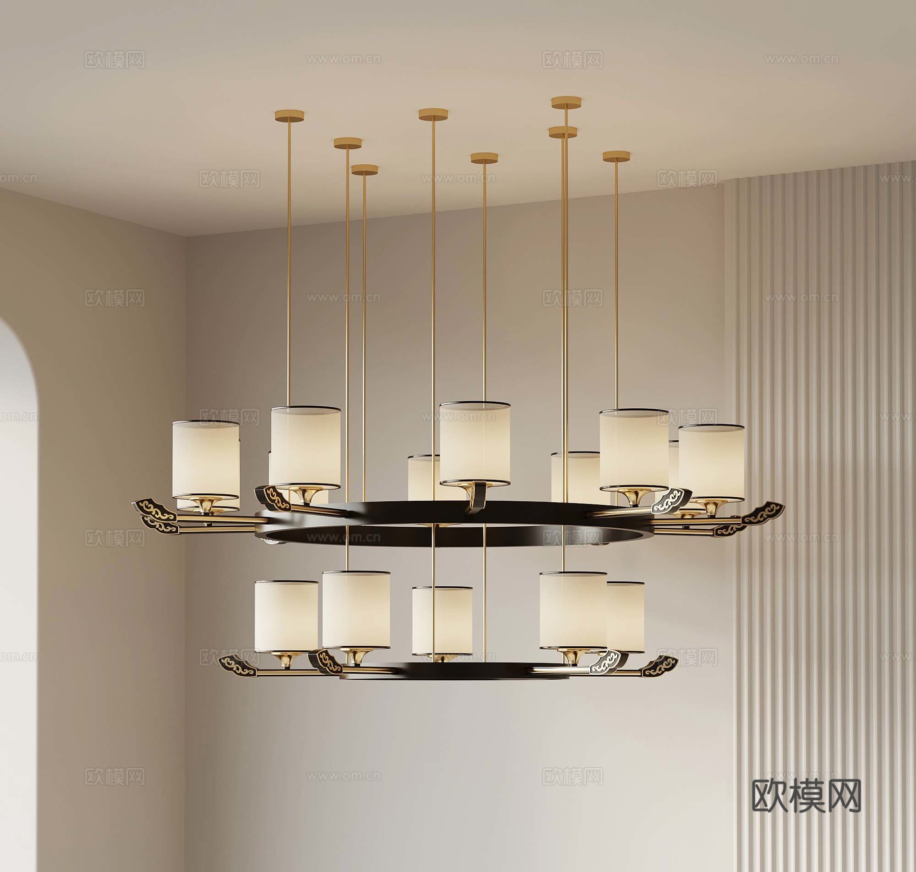 新中式吊灯 餐厅吊灯su模型