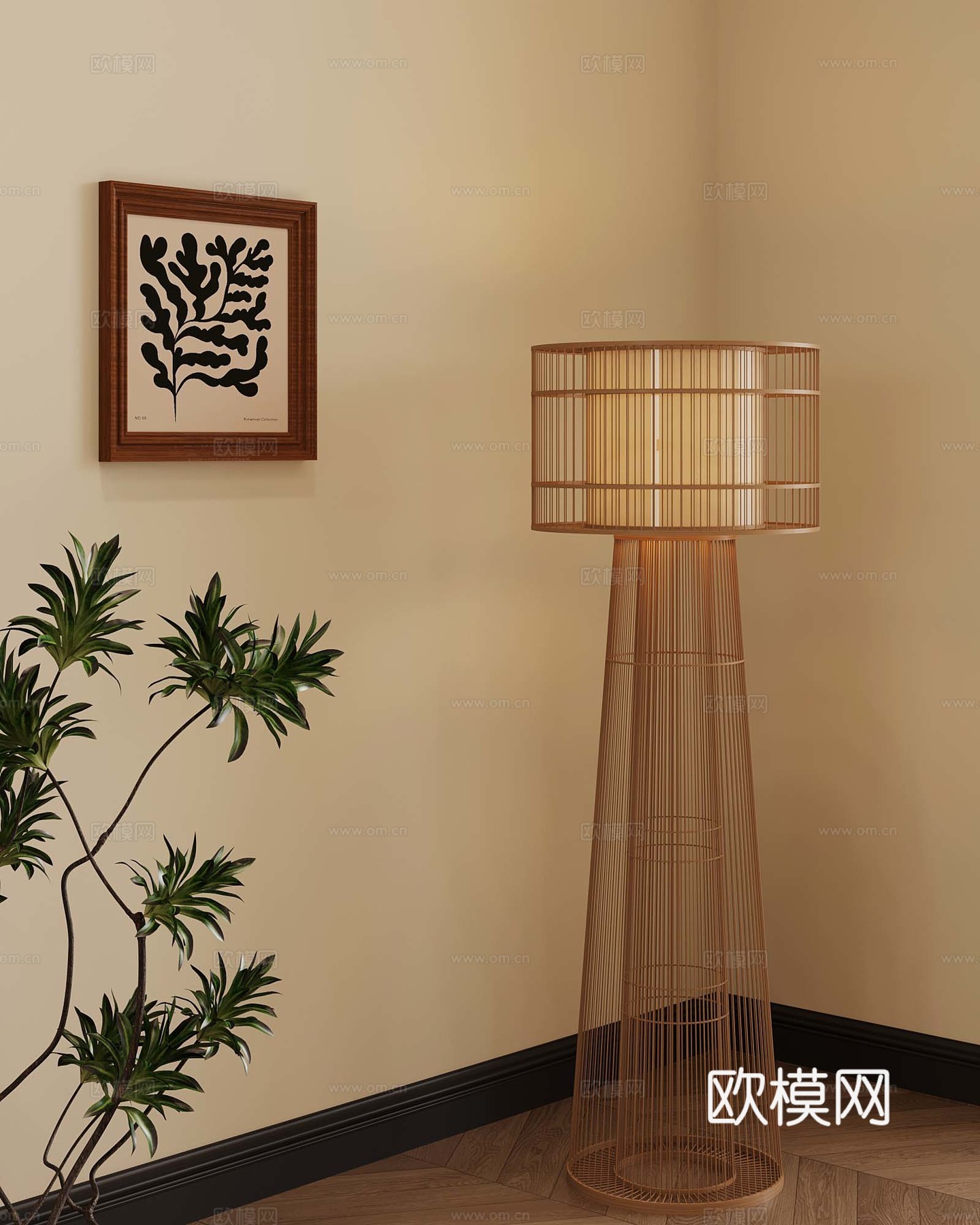 侘寂中古风落地灯 装饰画 挂画su模型