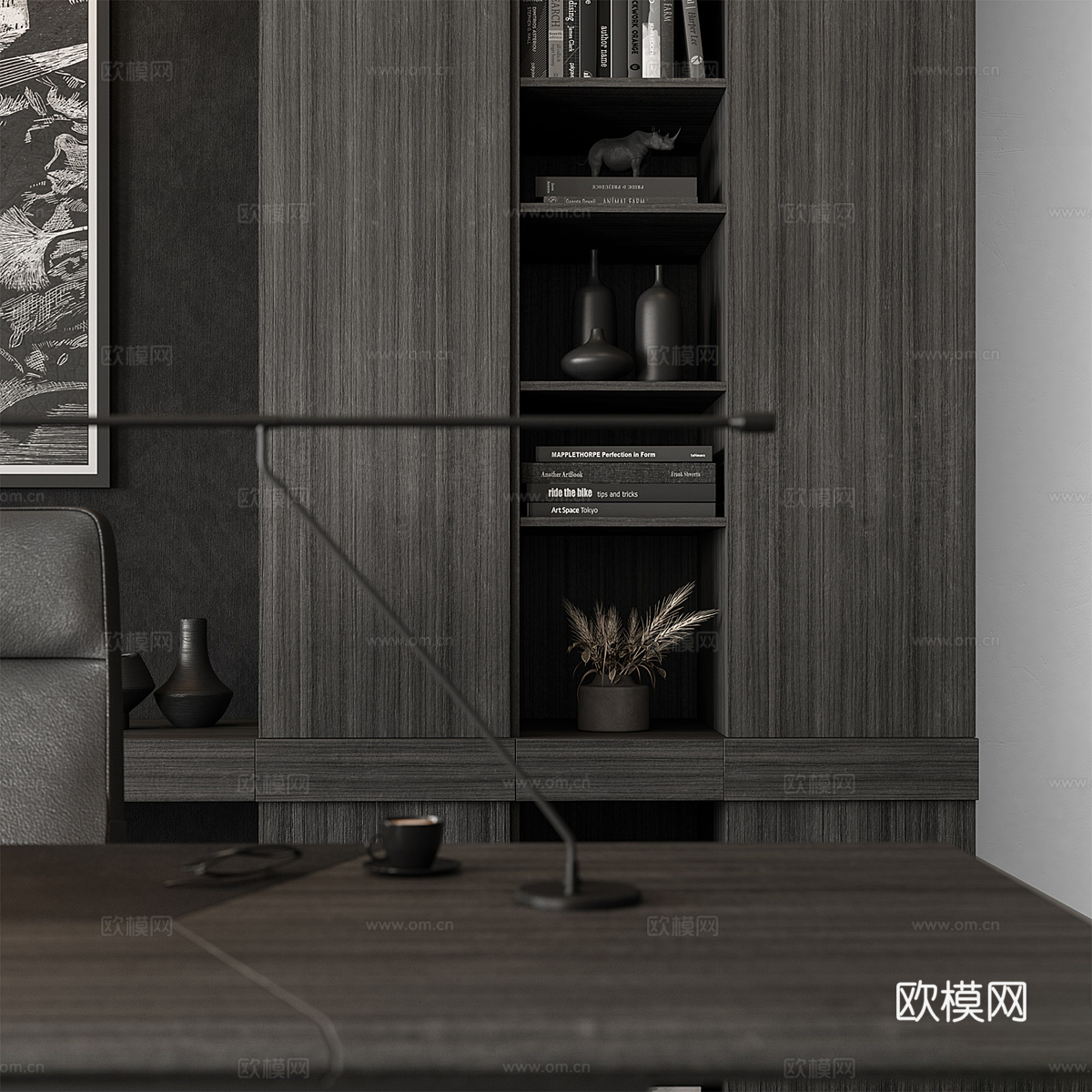 现代意式办公书柜 办公桌椅 书桌椅3d模型