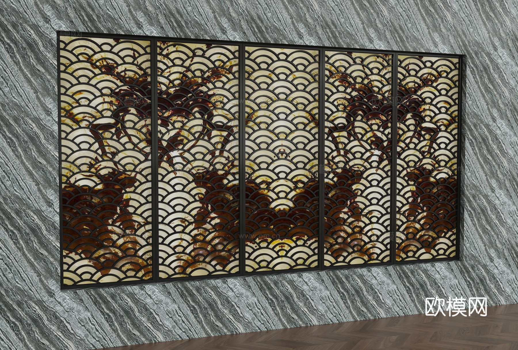 新中式背景装饰墙面3d模型