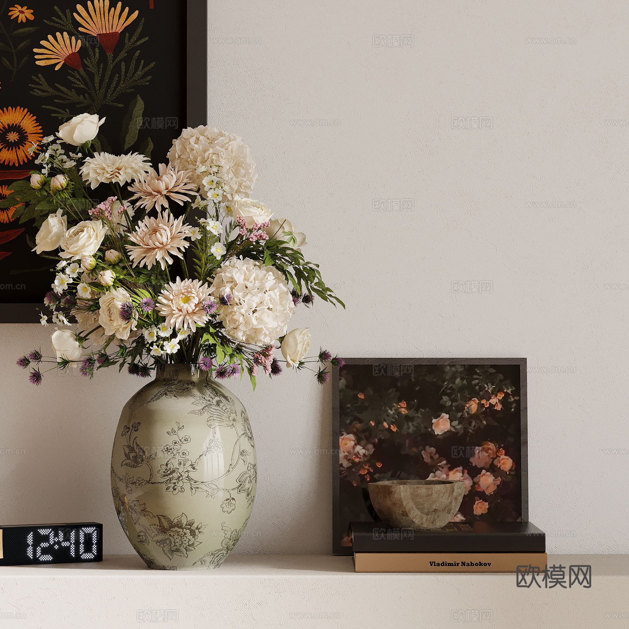 花艺 法式复古风花卉 花艺 绿植 鲜花 摆件3d模型