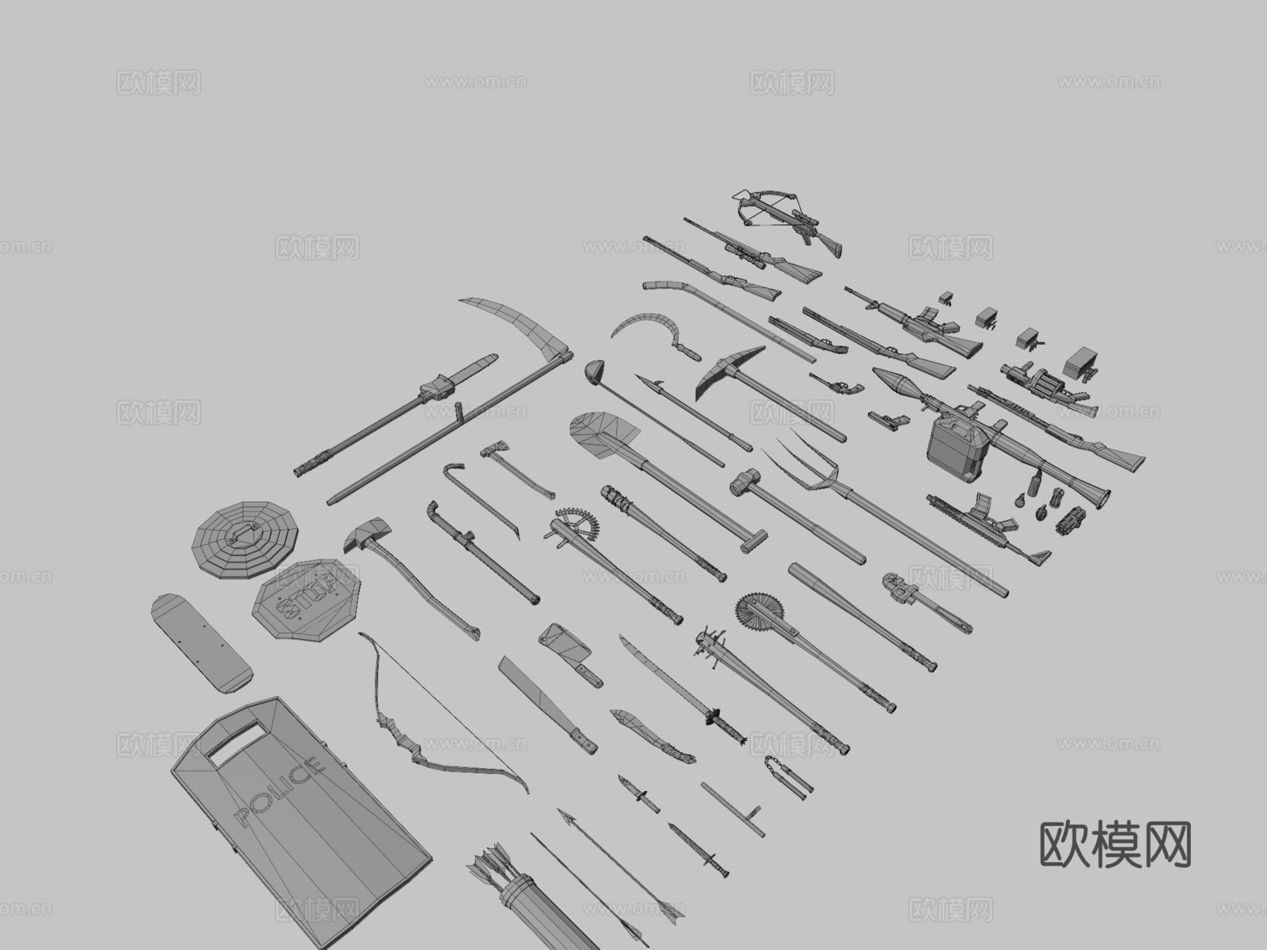 低多边形武器包002-僵尸情况下3d模型