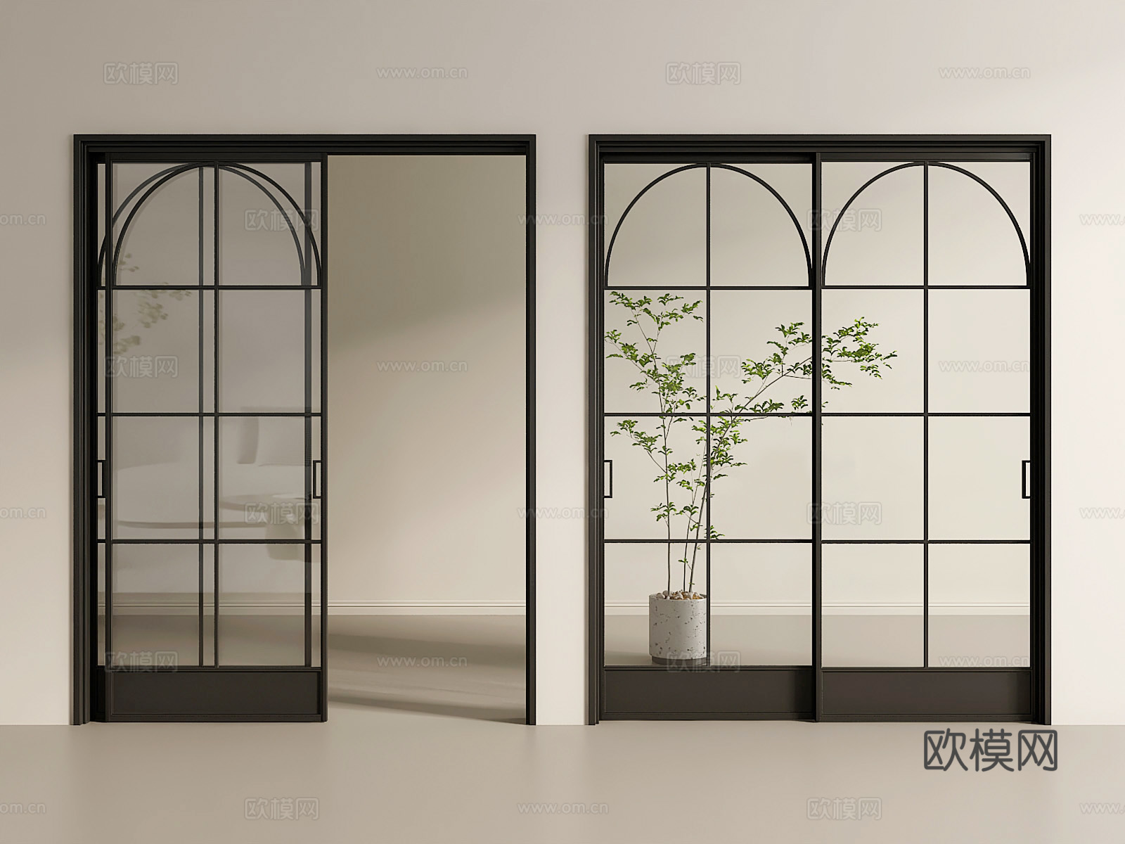 法式推拉门玻璃推拉门3d模型