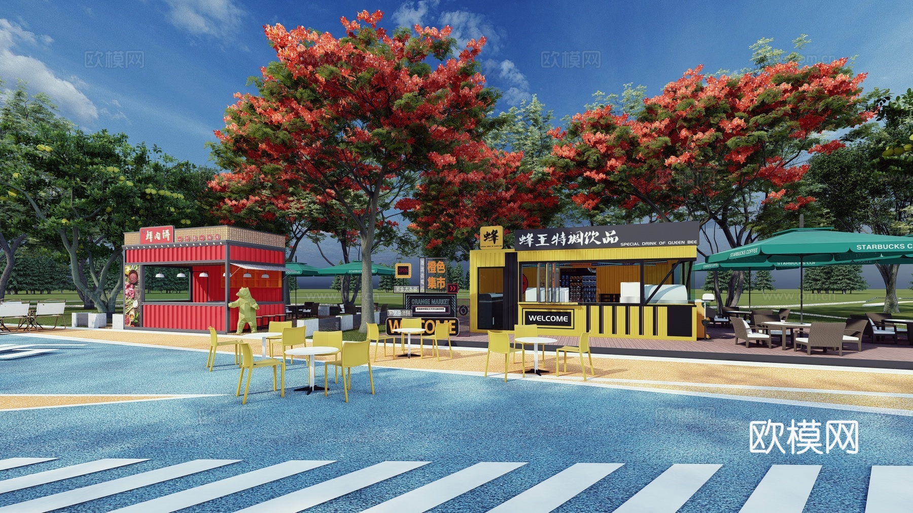 现代市政体育运动公园沿街市民健身广场景观街头口袋景观带公园su模型