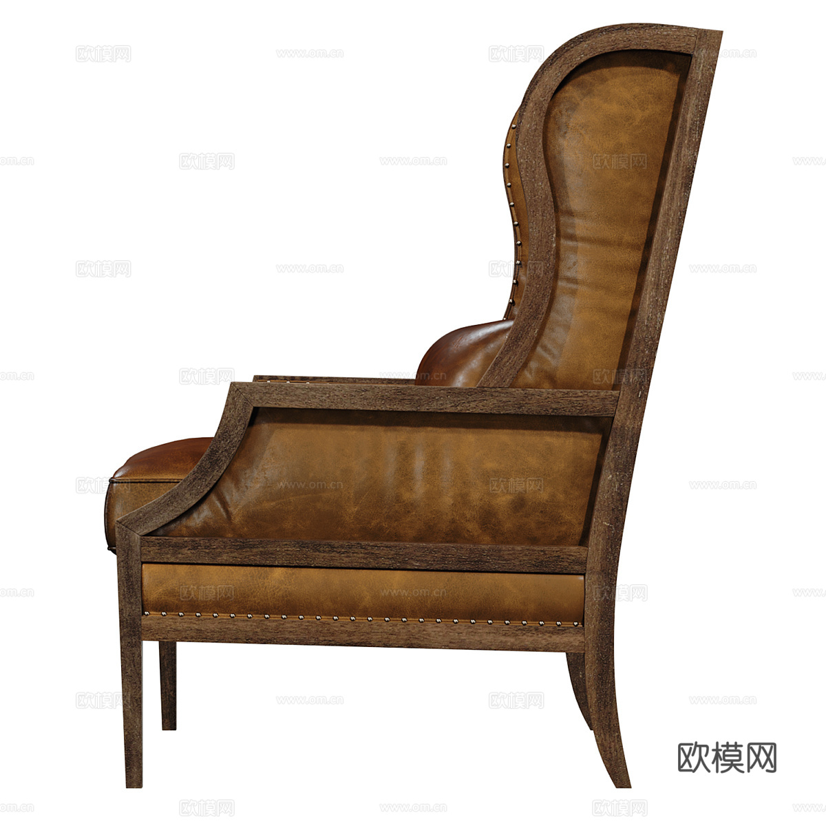 美式法式皮革扶手椅3d模型