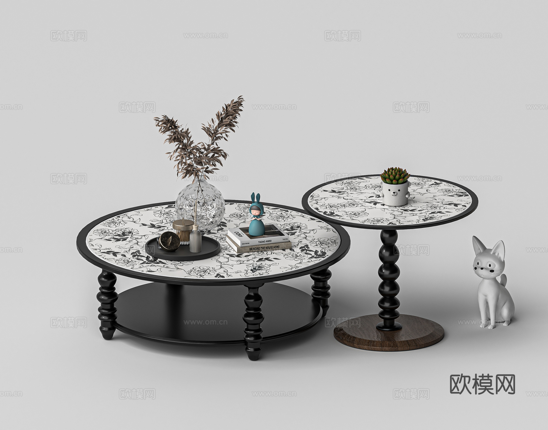 复古茶几组合3d模型