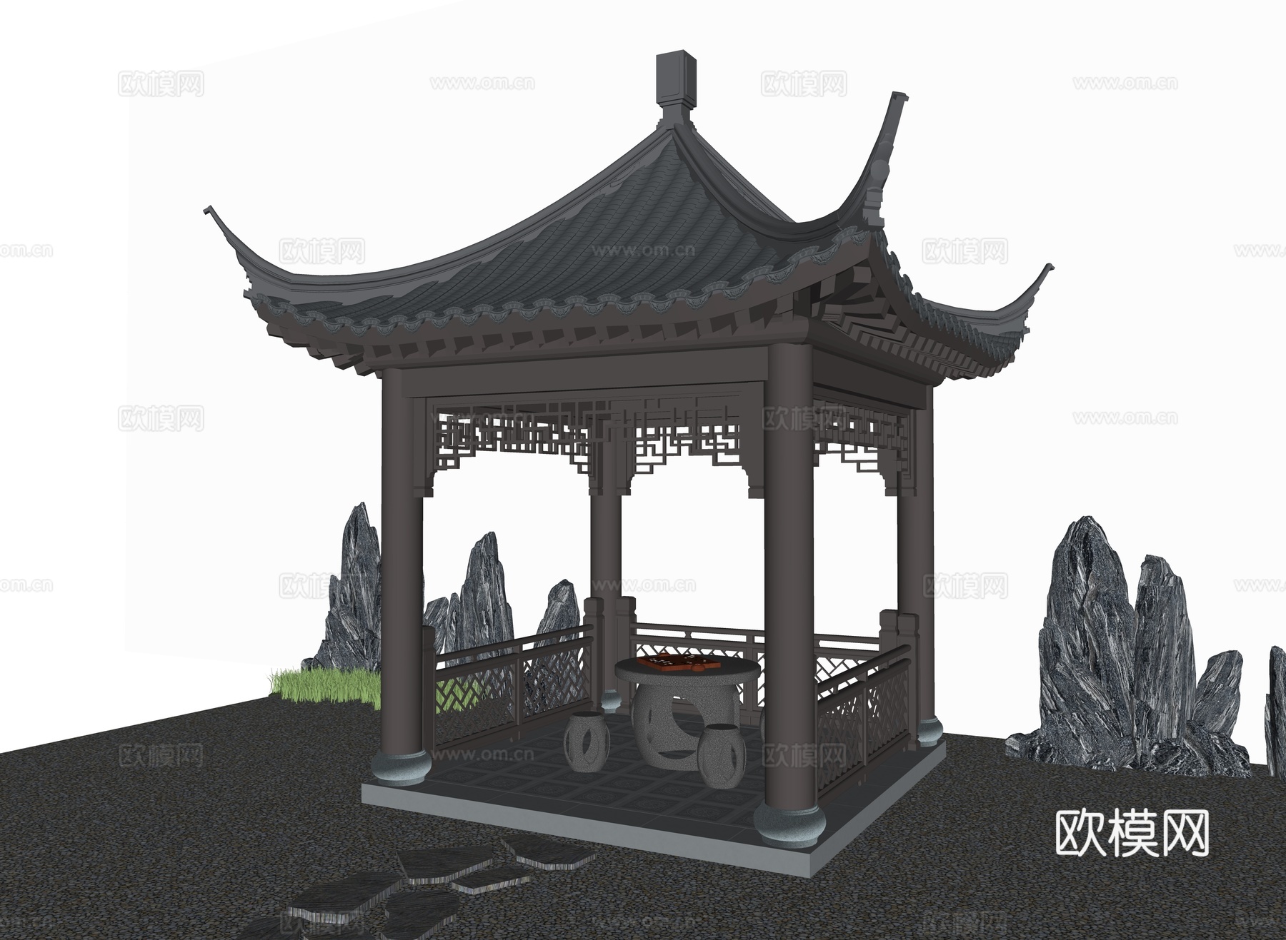 亭子 四角亭 景观亭su模型