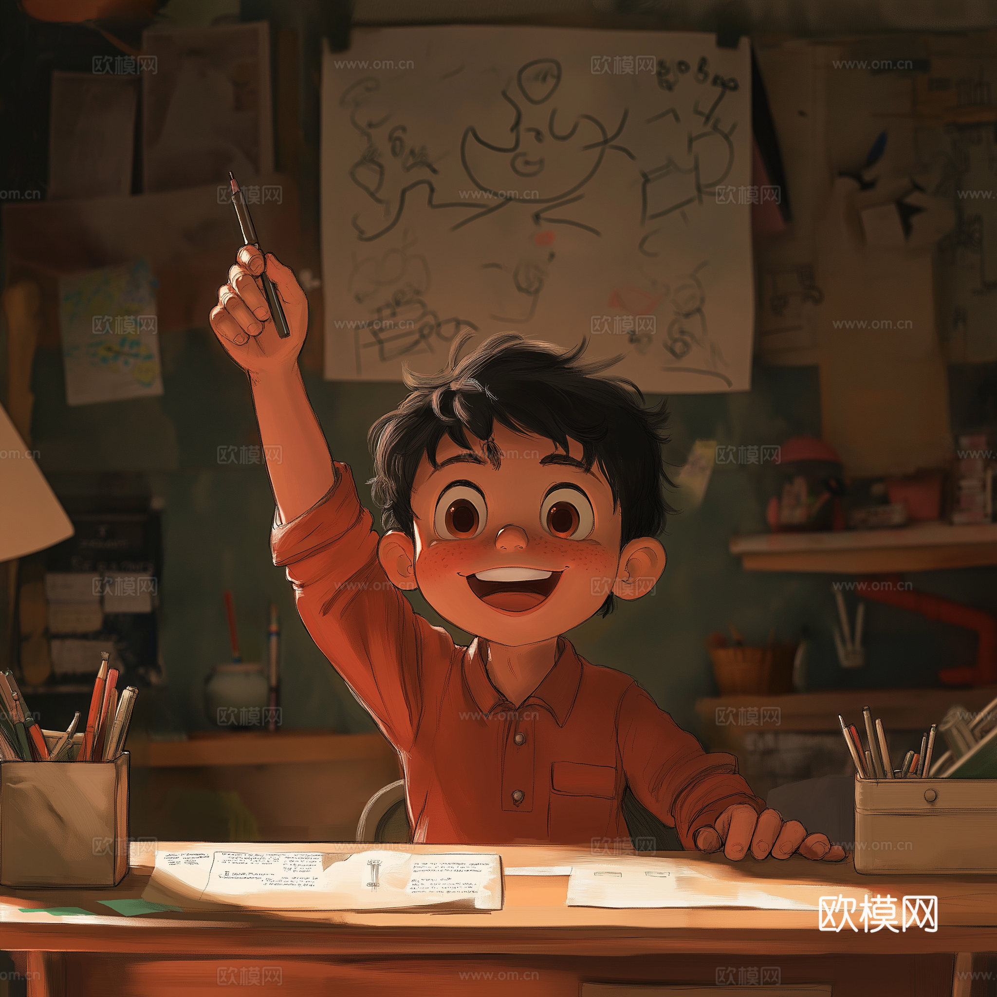 童趣卡通儿童房人物挂画下载（渲染图7）